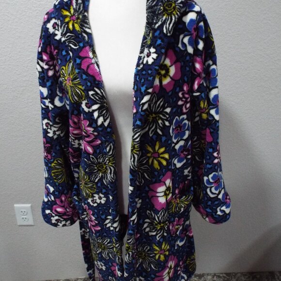 Vera Bradley Plush Blue Floral & Leopard Robe with Pockets / Hood L/XL - Picture 3 of 12